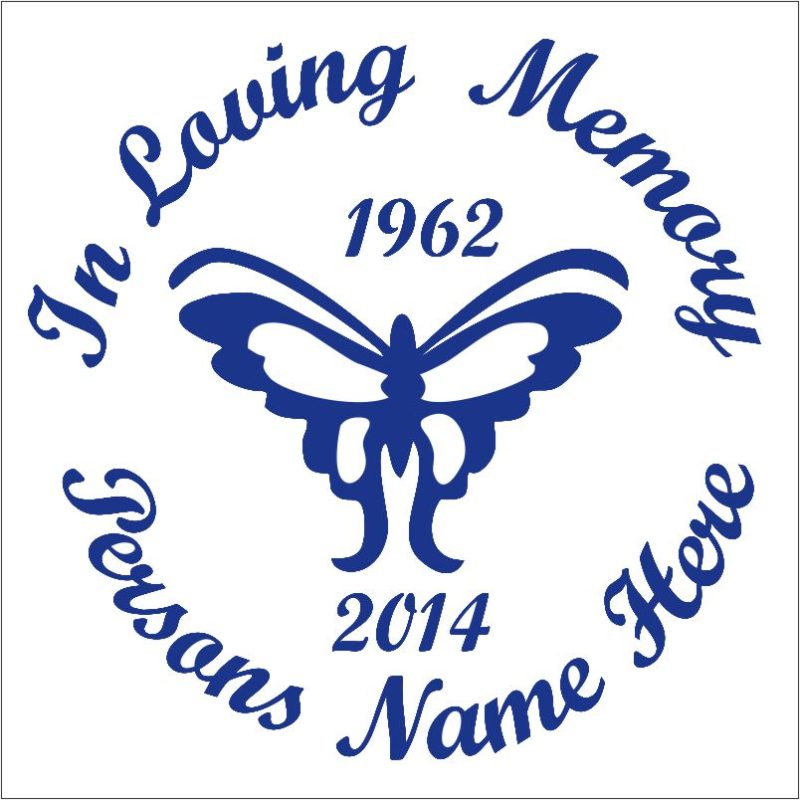 In Loving Memory Butterfly Vinyl Decal in Blue.