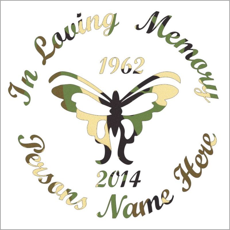 In Loving Memory Butterfly Vinyl Decal in Camo.