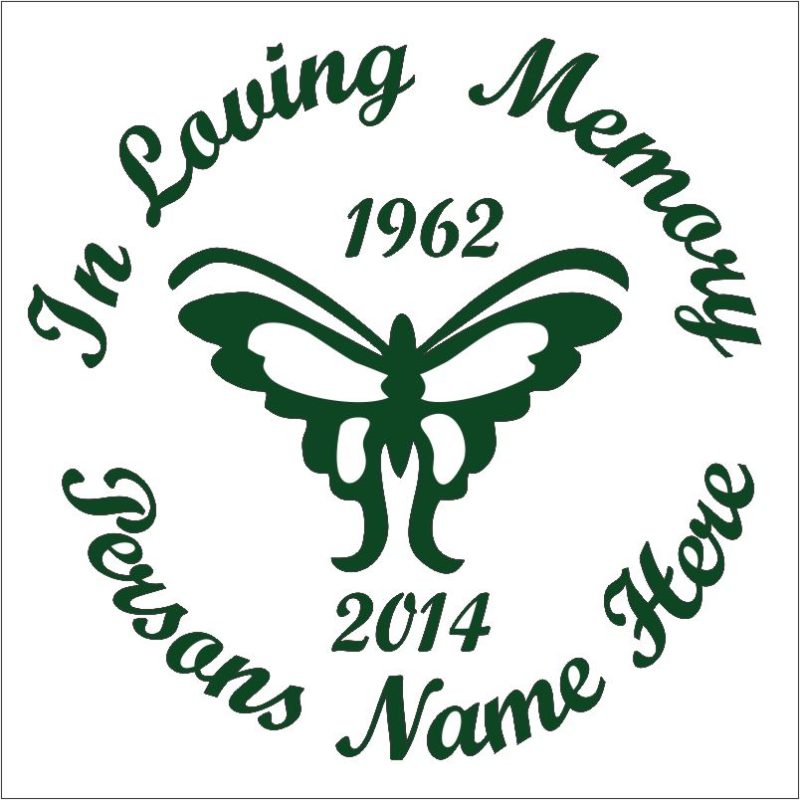 In Loving Memory Butterfly Vinyl Decal in Green.