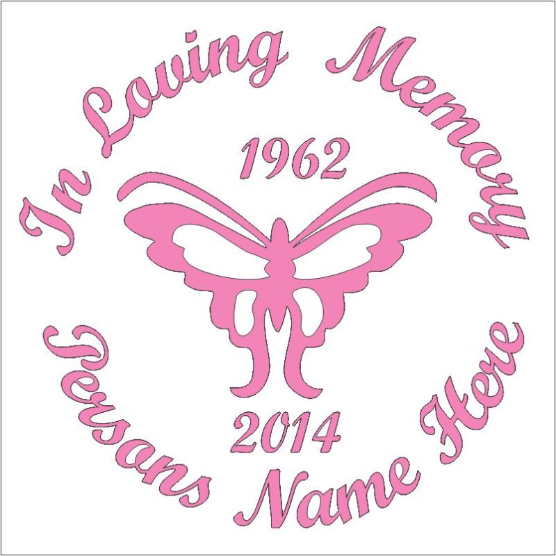 In Loving Memory Butterfly Vinyl Decal in Pink.