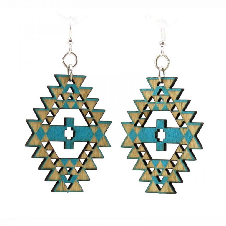 Laser Cut Navajo Indian Inspired Wooden Earrings - Sunburst Reflections