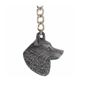 Schipperke Pewter Dog Head Keychain