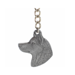 Siberian Husky Pewter  Dog Head Keychain