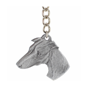 Whippet Pewter Dog Head Keychain