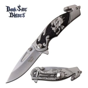 Skull Relief on Black Flame Easy Open Knife