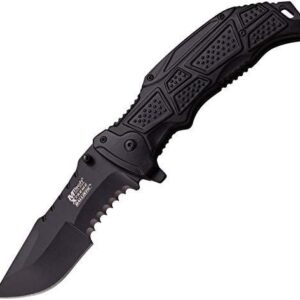 M Tech All Black Easy Open Half Serrated Knife