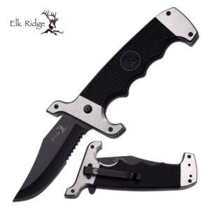 Textured Black Handle and Blade with Chrome Bolsters Pocket Knife