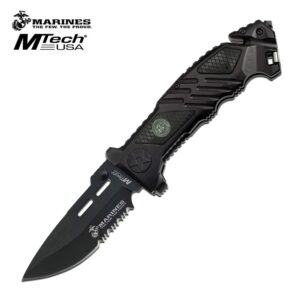 US Marines Black with  Textured Insets Pocket Knife