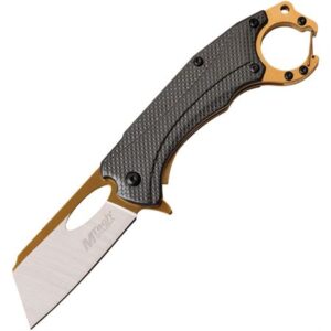 Grey Textured Grip and Gold Accents Pocket Knife