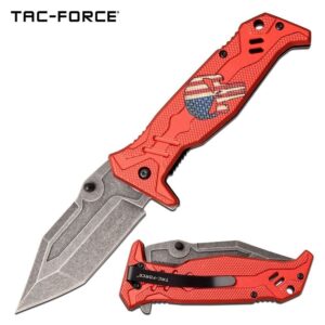 The Flag Colored Punisheresque Skull on Handle of a Red Pocket Knife