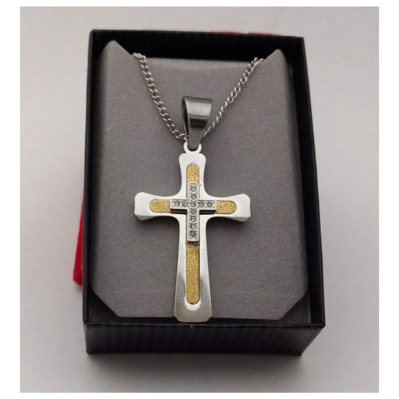 Cross Inlaid Gold CZ Cross Over Lay NYLA1499