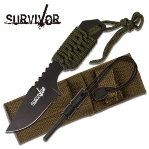 Fixed Blade Knife, Chord Wrapped Grip, Fire Starter and Sheath