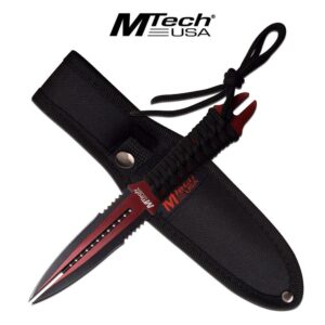 Red and Black Two Point Fixed Blade Knife with Sheath