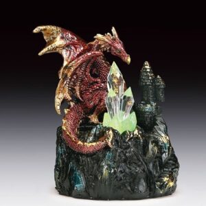 Burgundy Dragon on Rock with Three Crystals