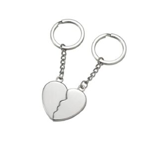 Split Heart Magnetic Shiny Plated Engravable Key Ring Set