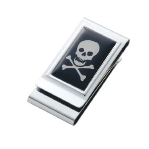 Money Clip Engravable Back with a Skull and Cross Bone