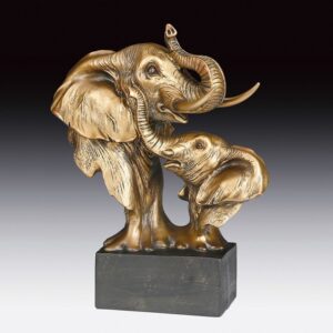 Elephant Heads in Bronze Color Figurine