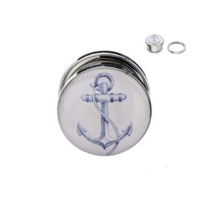 Anchor Motif Plugs Stainless Pair with Screw Fit