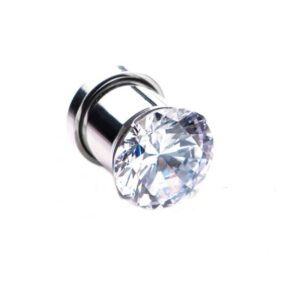 Pair of Plugs with Large CZ Gem in Screw Fit Setting