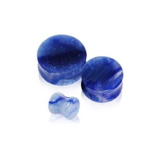 Plugs Pair Double Flare Blue Adventurine Stone