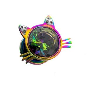 2 Cat Face Plugs Rainbow Colored with cz Gems