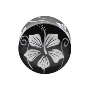 Wood Plugs 2 Flares with Black & White Floral Pattern