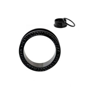 Pair of Black Tunnels with Black Cz Rim in Double Flare