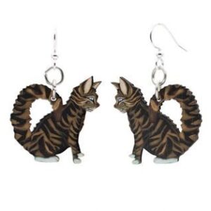 Laser Cut Tabby Cat Wood Earrings