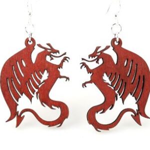 Laser Cut Red Dragon Wooden Earrings