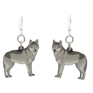 Laser Cut Grey Wolf Full Body Wood Earrings