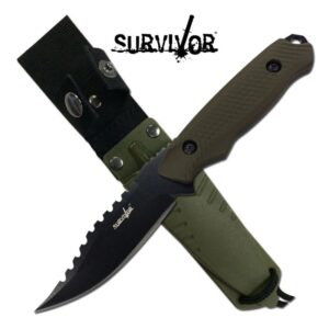 Fixed Blade Green and Black Knife with Sheath