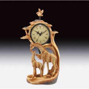 Giraffe Mom with Baby Wood Like Clock