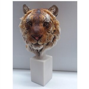 Tiger Bust on White Pedestal Figurine